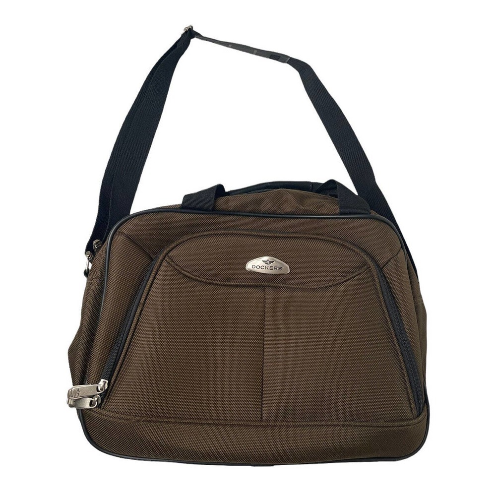 Dockers Duffle Bag Carry-On Travel Overnight Weekend Brown Trolley Sleeve Strap
